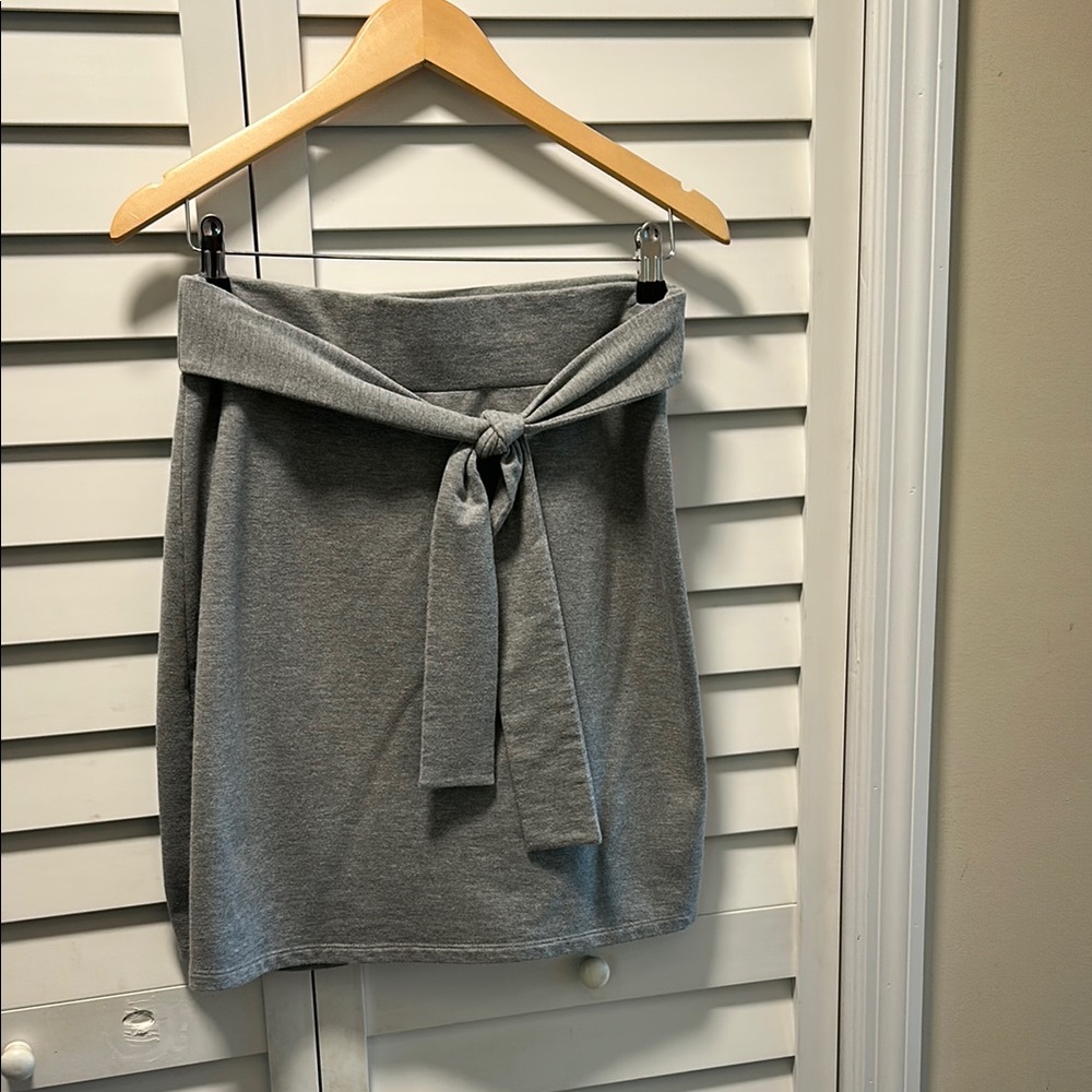 Gray Knit Tie-Front Skirt
